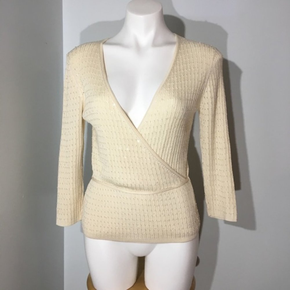 Ann Taylor Faux Wrap CREAM Sweater Size MP #239